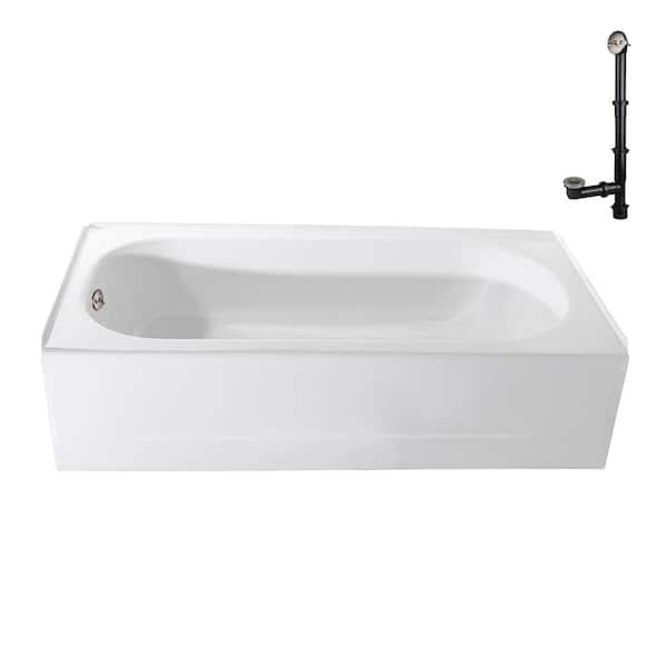 Streamline 60 in. x 30 in. Porcelain-Enameled Steel Alcove Bathtub, External Left Drain in Brushed Nickel