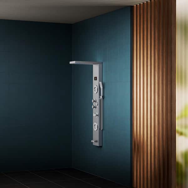 6-Jets LED Rainfall Waterfall ShowerHead Rain Massage with Body Jets Bathroom ShowerPanel Tower System Brushed in Nickel