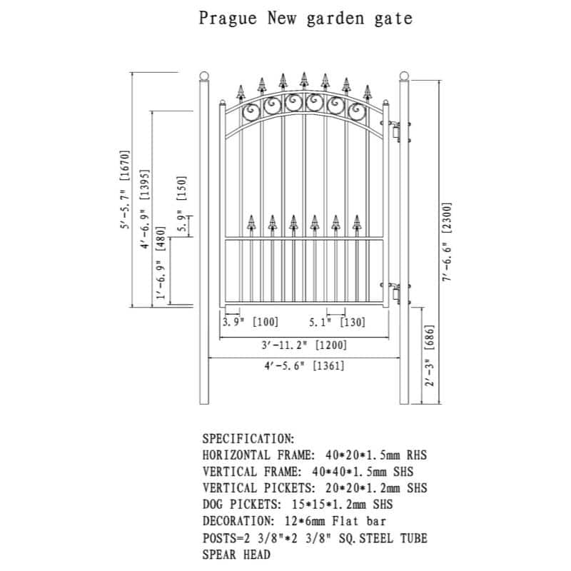 Prague Style Black Steel Sliding Driveway Gate with Pedestrian Gate