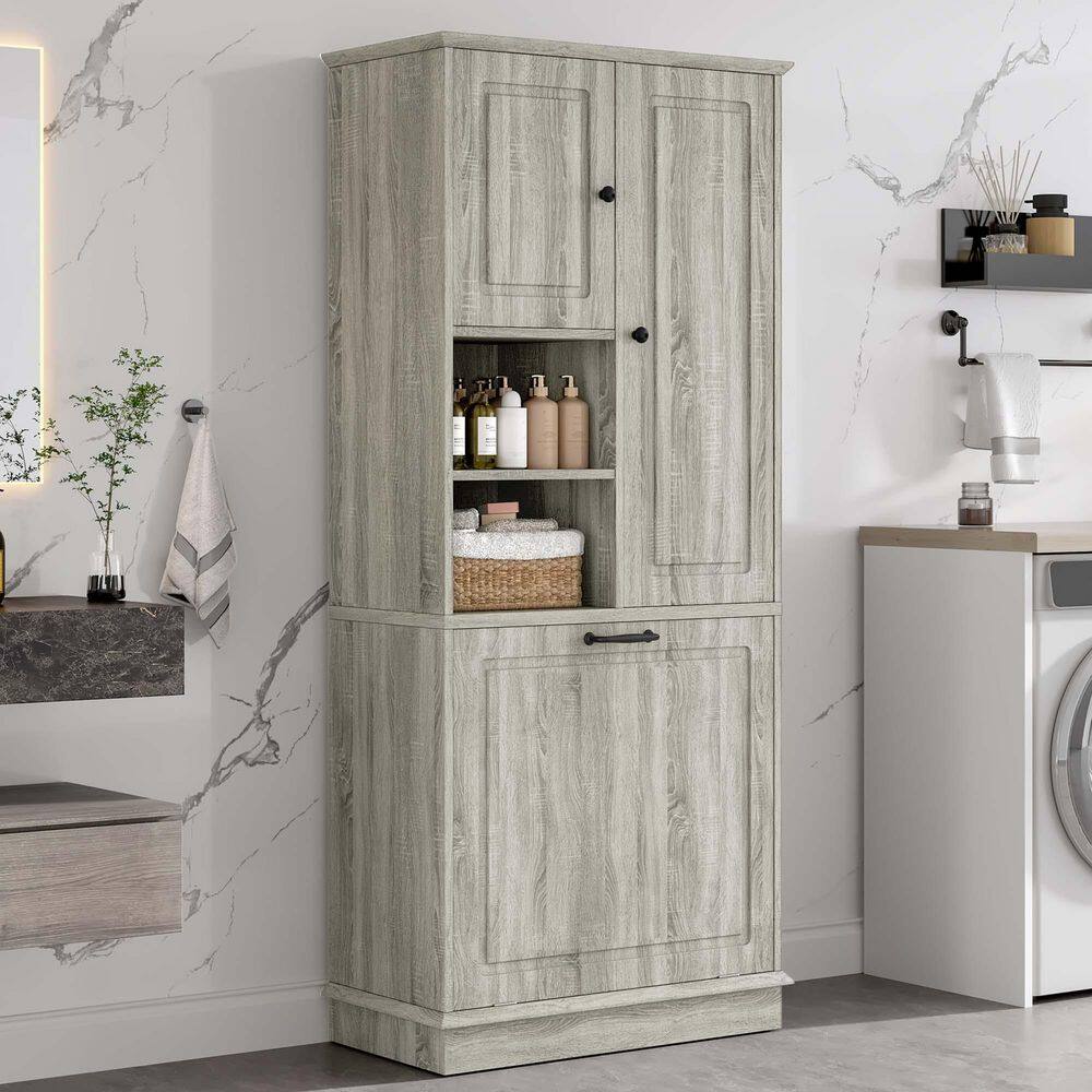 30 in. W x 14 in. D x 68 in. H Gray Linen Cabinet, Bathroom Storage Cabinet, Large Flip-Out Basket, Adjustable Shelves price history on PriceWatchPro