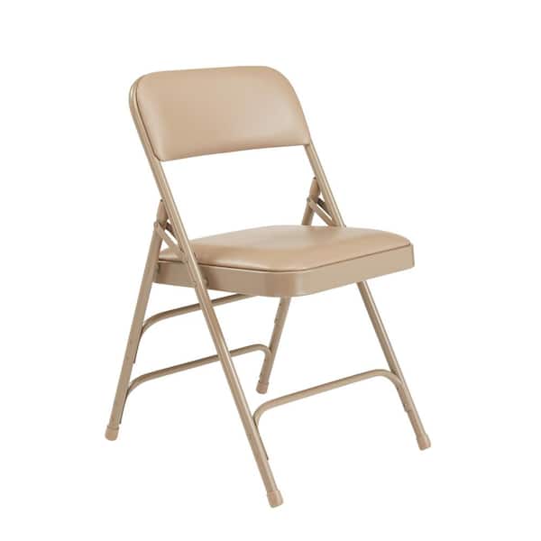 National Public Seating 1300 Series French Beige Premium Vinyl Upholstered Triple Brace Double Hinge Folding Chair (4-Pack)