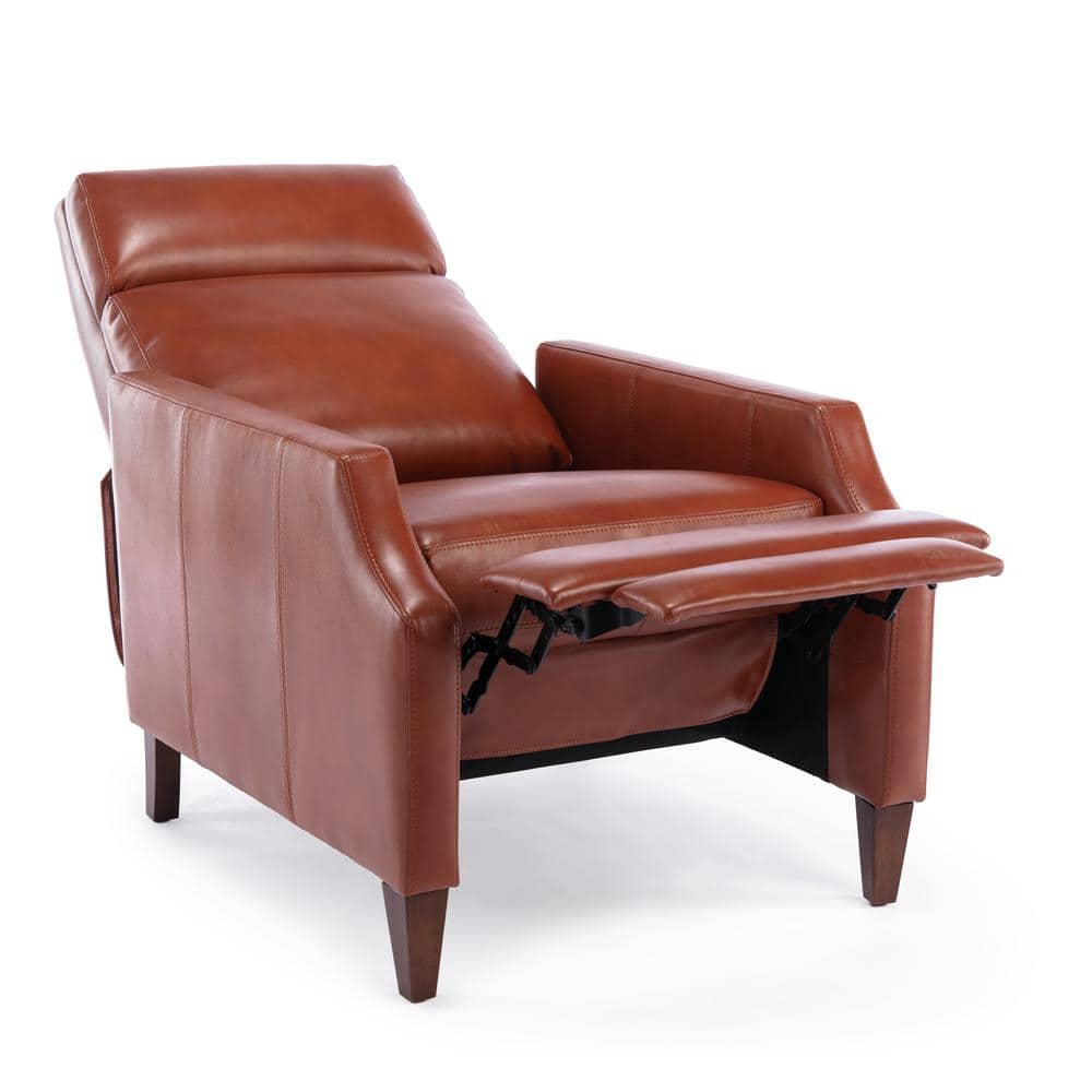 Mid-Century Caramel Leather Push-Back Recliner