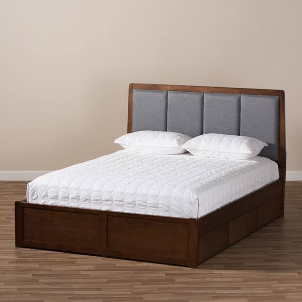 Baxton Studio Brannigan Gray Walnut Brown Queen Platform Bed 146