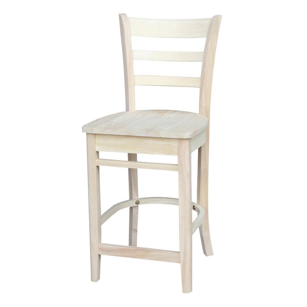 Emily Solid Parawood Counter Height Stool, 24" Seat, Unfinished