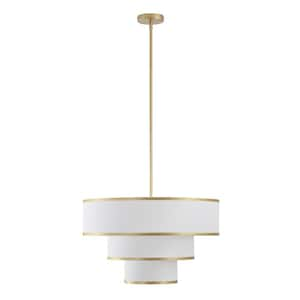 24 in. 5-Light Gold Tiered Drum Chandelier with White Farbic Shade