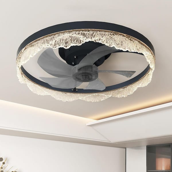 20 in. Indoor Black 5 ABS Blades Flush Mount Fandelier Ceiling Fan with Integrated LED and Remote Control Included