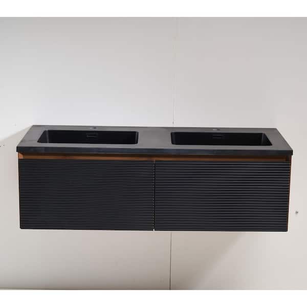 50 in. Wall-Mounted Double Black Bathroom Vanity With Resin Top