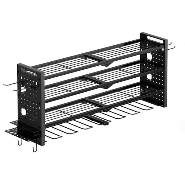 HAUSOURCE 16.5 in. Black Steel 4-Tier Power Tool Organizer Shelving Wall Mount Utility Storage Rack 1-Pack，RED/BLACK/YELLOW