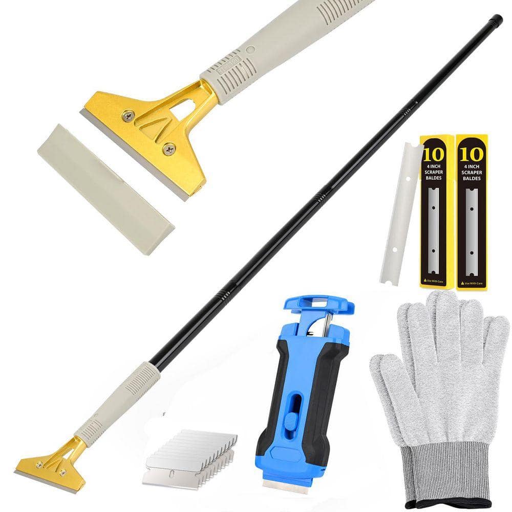 15''-58'' Long Handle 4'' Razor Blade Scraper Tool with 20 Blades for ...