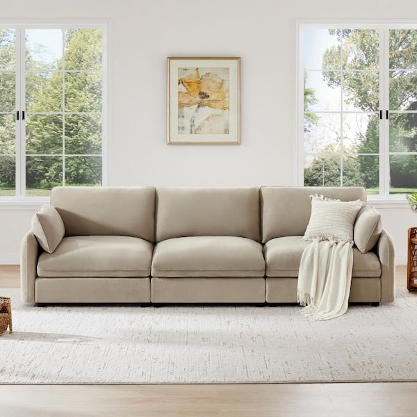 Derek 111.9 in. 3-Piece Fabric Modern Sofa Modular Sofa in Oat with Arms for Living Room