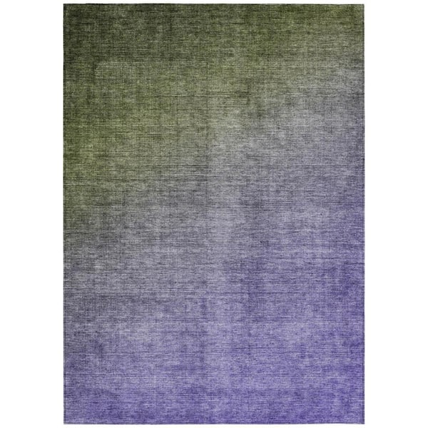 Olive Green and Purple 10 ft. x 14 ft. Woven Solid Color Rectangle Indoor/Outdoor Area Rug