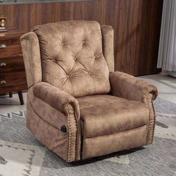 Brown Retro Velvet Power Lift Recliner with Nailhead Trim