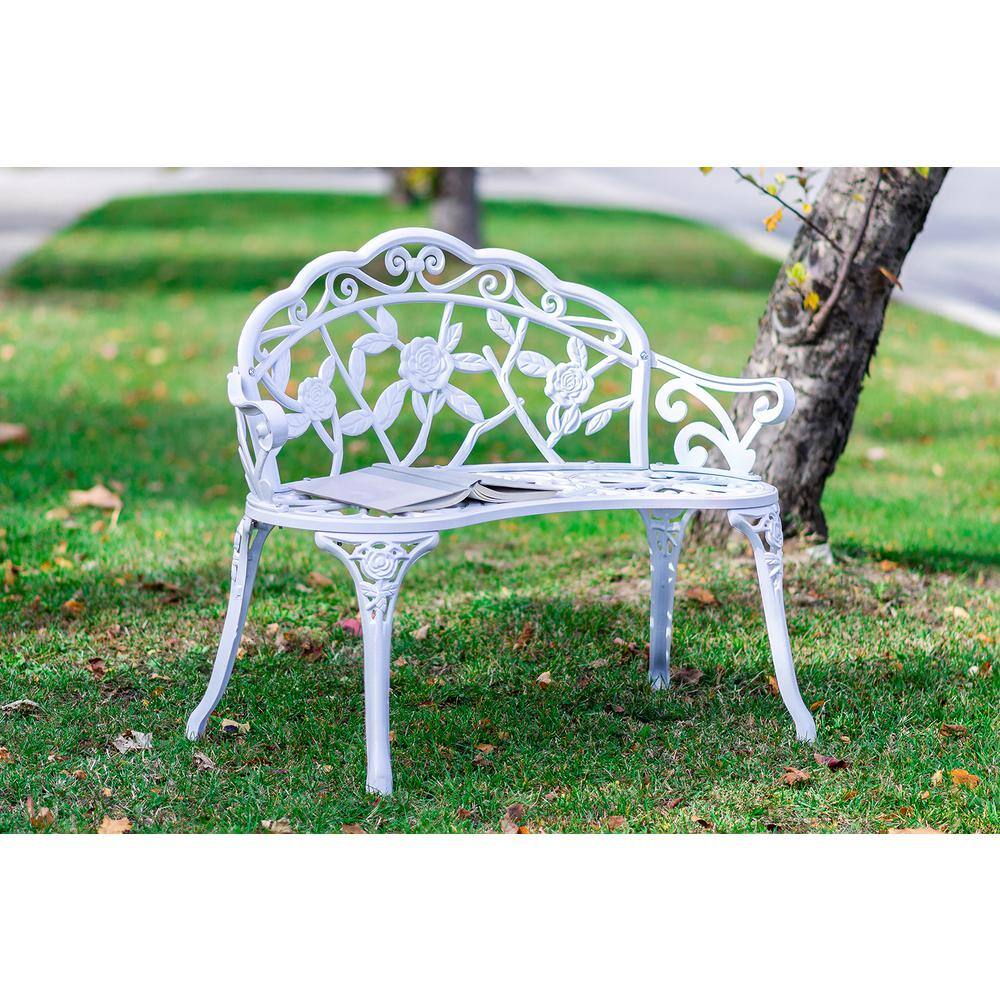 Elegant White Aluminium Rose Garden Bench, 39.3"