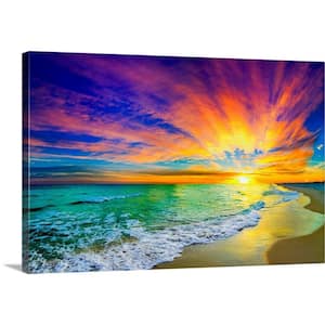 24 in. x 16 in. "Colorful Ocean Sunset Orange And Red Beach Sunset" by Eszra Tanner Canvas Wall Art