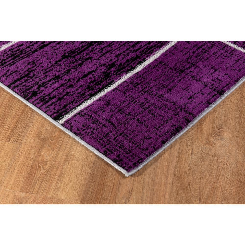 Purple and Gray Geometric Washable Synthetic Area Rug 5' x 7'