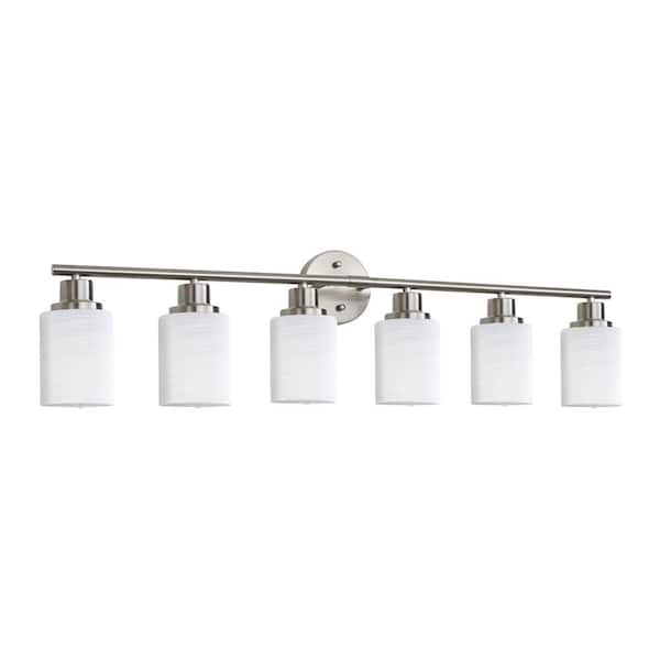 38.6 in. 6-Light Brushed Nickel Vanity Light with White Glass Shade