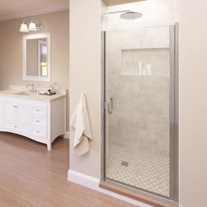 Infinity 28 in. x 65-9/16 in. Semi-Frameless Hinged Shower Door in Chrome with Clear Glass