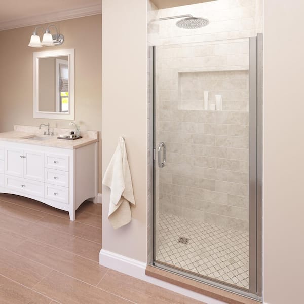 Basco Infinity 33 in. x 65-9/16 in. Semi-Frameless Hinged Shower Door in Chrome with AquaGlideXP Clear Glass