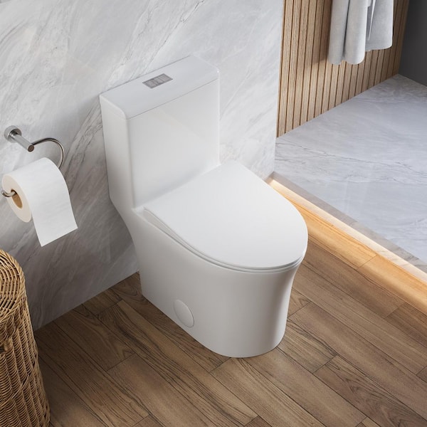 12 in. Rough-In 1-Piece 1/1.28 GPF Dual Flush Elongated Toilet in White Comfortable Height, Soft Close Seat Included
