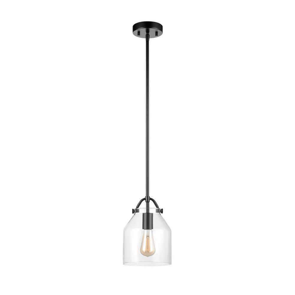 Matte Black Farmhouse Pendant Light with Clear Glass Shade