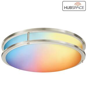 16 in. Smart Round RGB Color Selectable LED Brushed Nickel Flush Mount Powered by Hubspace