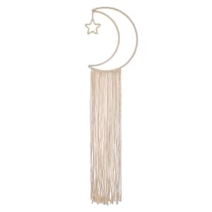 18 in. Natural Ivory Macrame Moon Shaped Wall Decor With Fringe