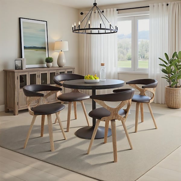 Lumisource Gardenia White Washed Wood and Brown Faux Leather Side