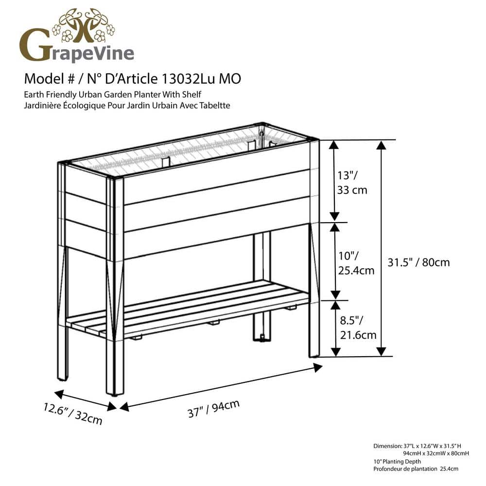 Medium Natural Brown Recycled Wood and Metal Raised Planter Box