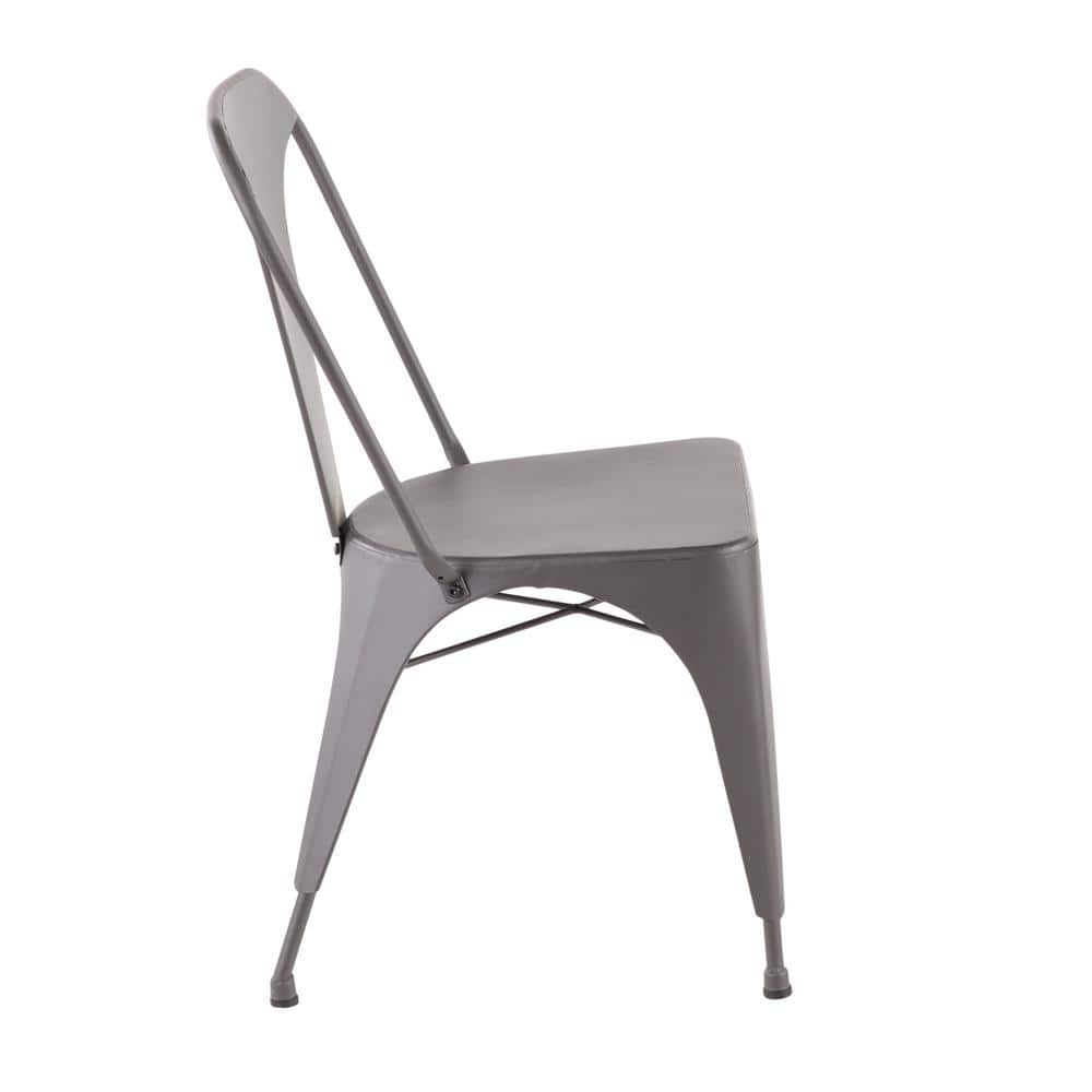 Matte Grey High Metal Slat Back Side Chair
