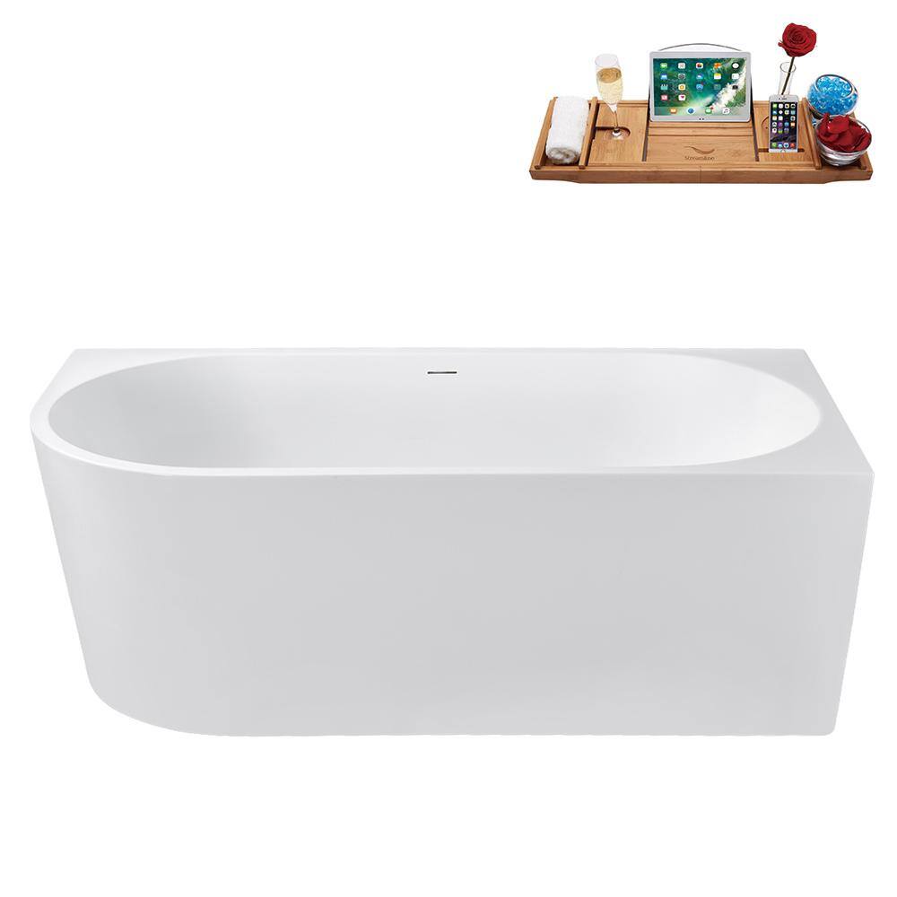 67" Glossy White Acrylic Freestanding Soaking Tub with Tray