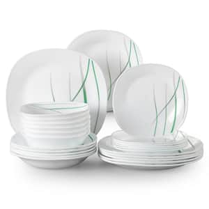 Aviva 24-Piece Opal Glassware White Dinnerware Set with Green Lines (Service for 6)