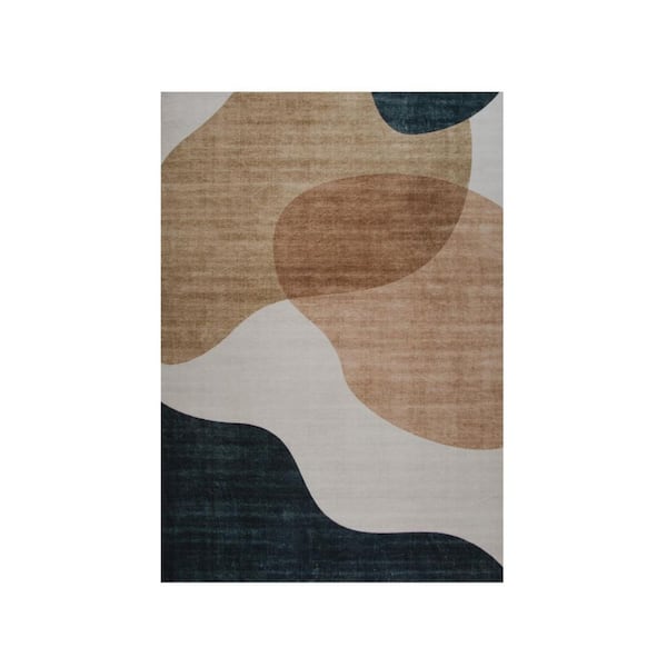 5 ft. x 8 ft. Beige and Green Abstract Distressed Area Rug