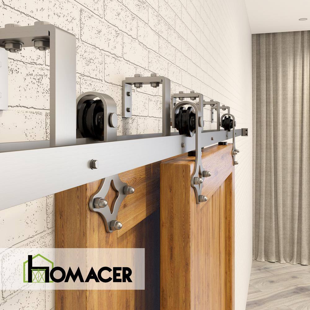Brushed Nickel Double Track Bypass Barn Door Hardware Kit