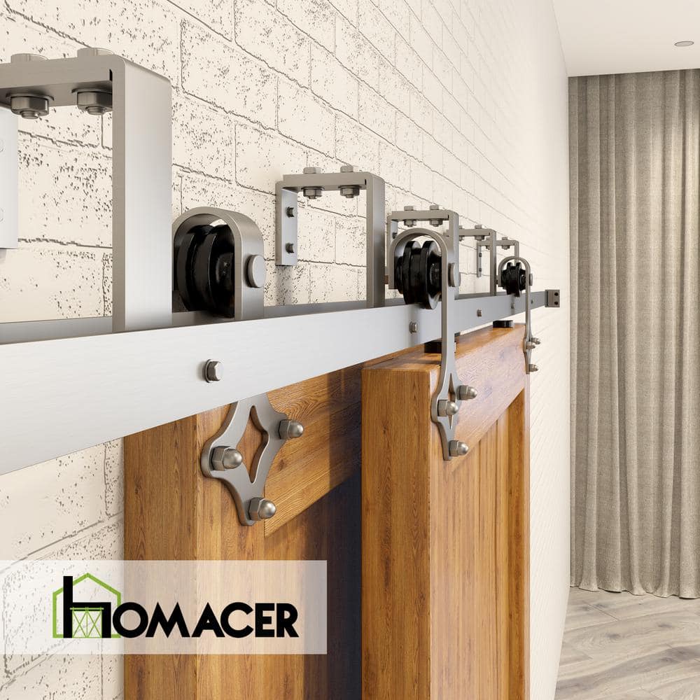 Brushed Nickel Double Track Diamond Bypass Barn Door Hardware Kit