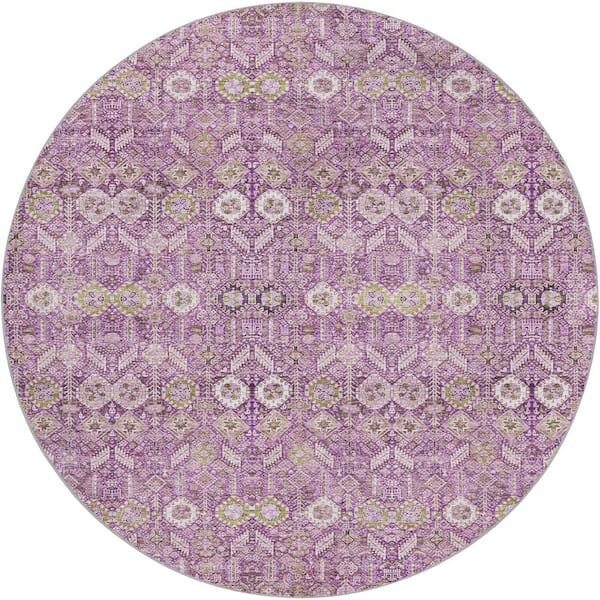 Dream Shag Premium Machine Washable Abstract ADS574 Lavender 8 ft. x 8 ft. Round Rug
