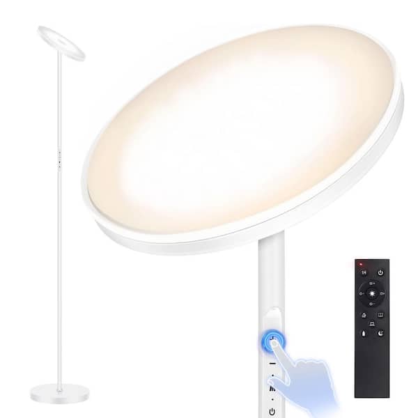 BICIK 71 in. White Industrial Dimmable LED Torchiere Floor Lamp with Adjustable Head and Color Temperature Control