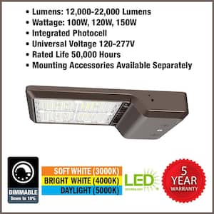 400-Watt Equivalent Integrated LED Bronze Area Light with Straight Arm Kit TYPE 3 Adjustable Lumens and CCT