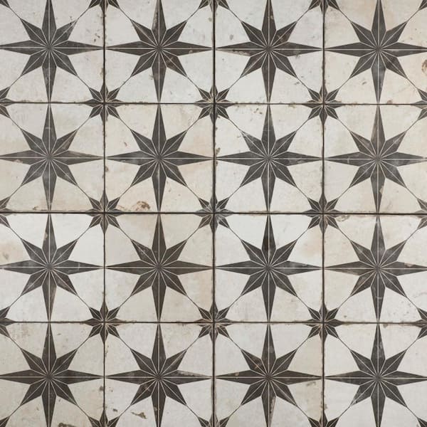 Merola Tile Kings Star Nero Encaustic 17-5/8 in. x 17-5/8 in. Ceramic Floor and Wall Tile (11.02 sq. ft. / case)
