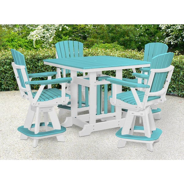 Adirondack Series White 5 Piece High Density Poly Ethylene Plastic Square Counter Height Outdoor Dining Set