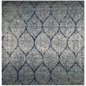 Madison Navy/Silver 10 ft. x 10 ft. Medallion Geometric Square Area Rug