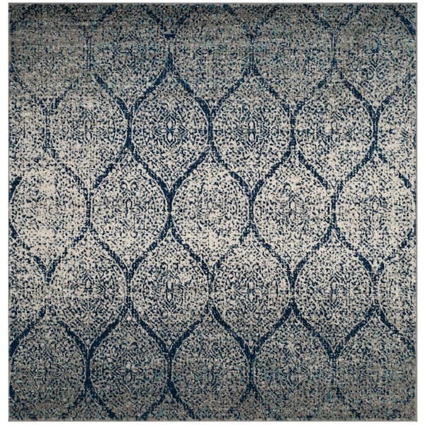 Madison Navy/Silver 12 ft. x 12 ft. Medallion Geometric Square Area Rug