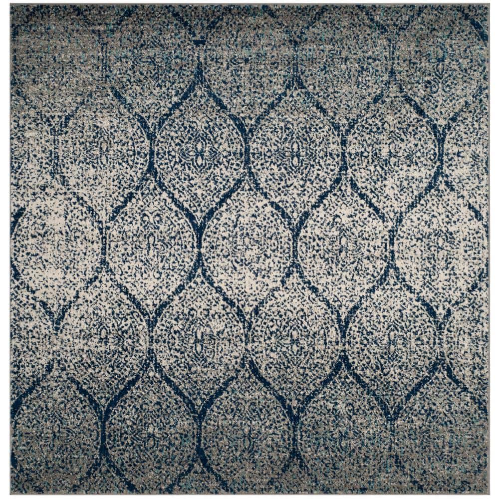 Elegant Navy/Silver Synthetic 9' Square Area Rug with Easy Care
