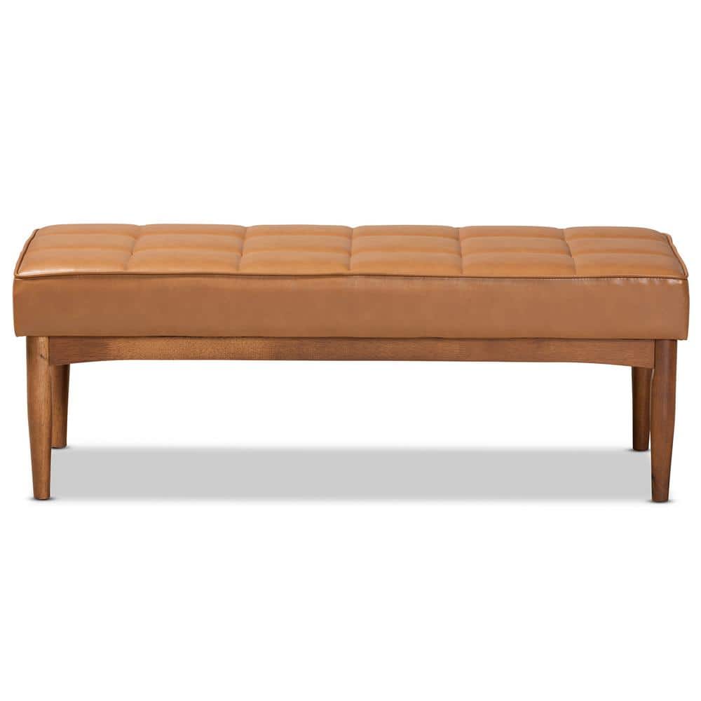 Sanford Tan Faux Leather Walnut Brown Dining Bench