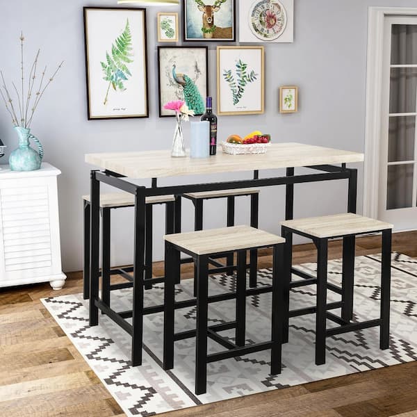 5-Pieces Dining Table Set 47.2 in. Rectangle Beige Wood Top with Metal  Frame Small Space Table and Chairs Set (Seats 4)