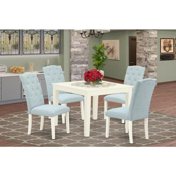 East West Furniture 5-Piece Linen White Finish Solid Wood Top - Square Dining Room Set - Seats 4