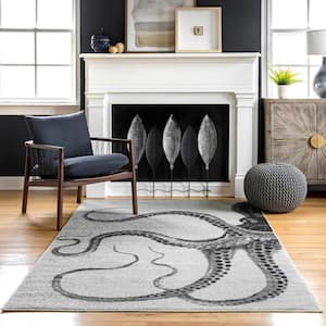 Adrienne Octopus Gray 6 ft. 7 in. x 9 ft. Area Rug