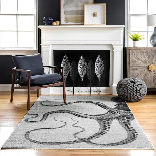Adrienne Octopus Gray 6 ft. 7 in. x 9 ft. Area Rug