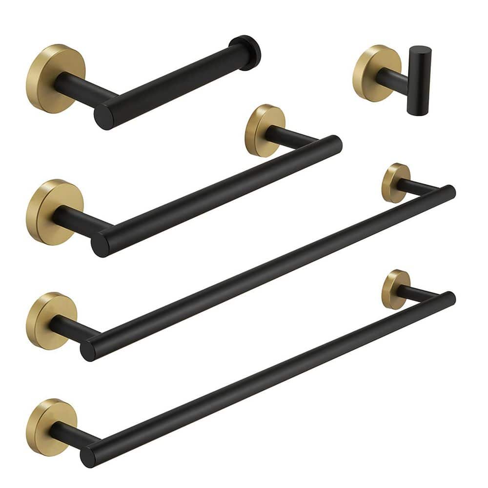 5-Piece Stainless Steel Bath Hardware Set with Mounting Hardware in Black and Gold price history on PriceWatchPro