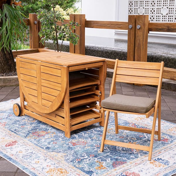 Cambridge Casual Miami 7-Piece Teak Wood Folding Patio Dining Set with Sunbrella Cast Shale Cushion