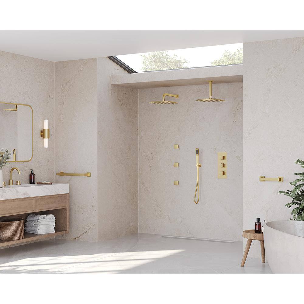 Grandjoy Brushed Gold Dual Shower Head System with Handheld Spray and Jets
